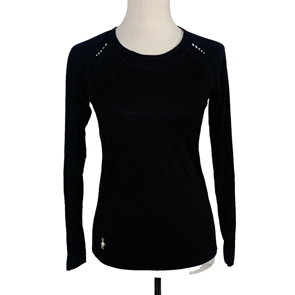 Smartwool PhD Black Merino Blend Crew Neck Base Layer Small Reflective